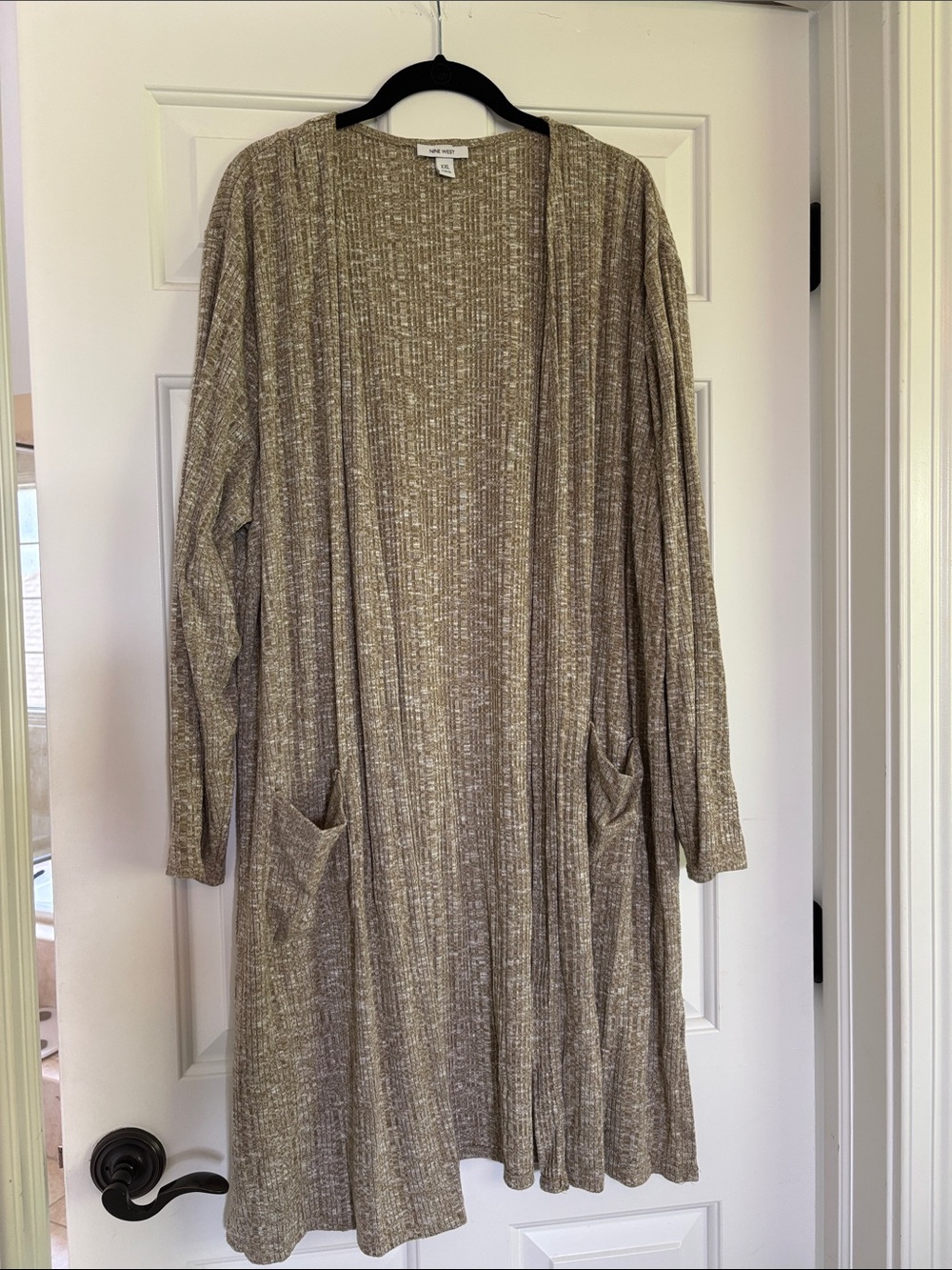 Nine West Taupe Marled Open-Front Long Cardigan